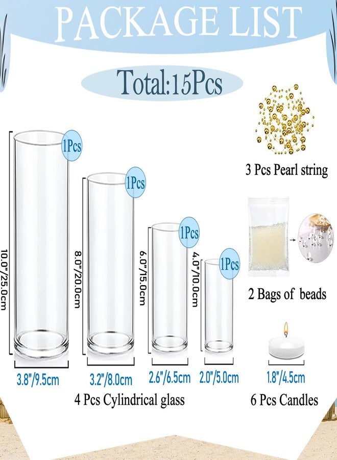 UDU 4 Set Glass Cylinder Vases for Centerpieces with 20000 Vase Filler 6 White Floating Candles 3 Pearl String, Centerpieces for Wedding Party Home Table Decoration - Image 2