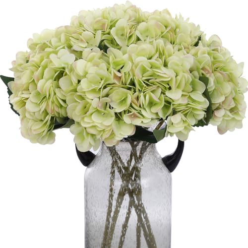 Kimura's Cabin 6pcs Silk Hydrangea Artificial Flowers Fake Hydrangeas Flower with Stems Faux Hydrangea Bouquets for Wedding Party Arrangements Home Table Centerpieces Decoration (Lime Green) - Image 1