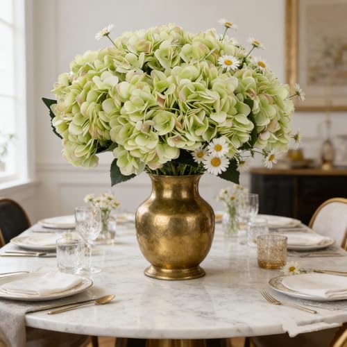Kimura's Cabin 6pcs Silk Hydrangea Artificial Flowers Fake Hydrangeas Flower with Stems Faux Hydrangea Bouquets for Wedding Party Arrangements Home Table Centerpieces Decoration (Lime Green) - Image 3