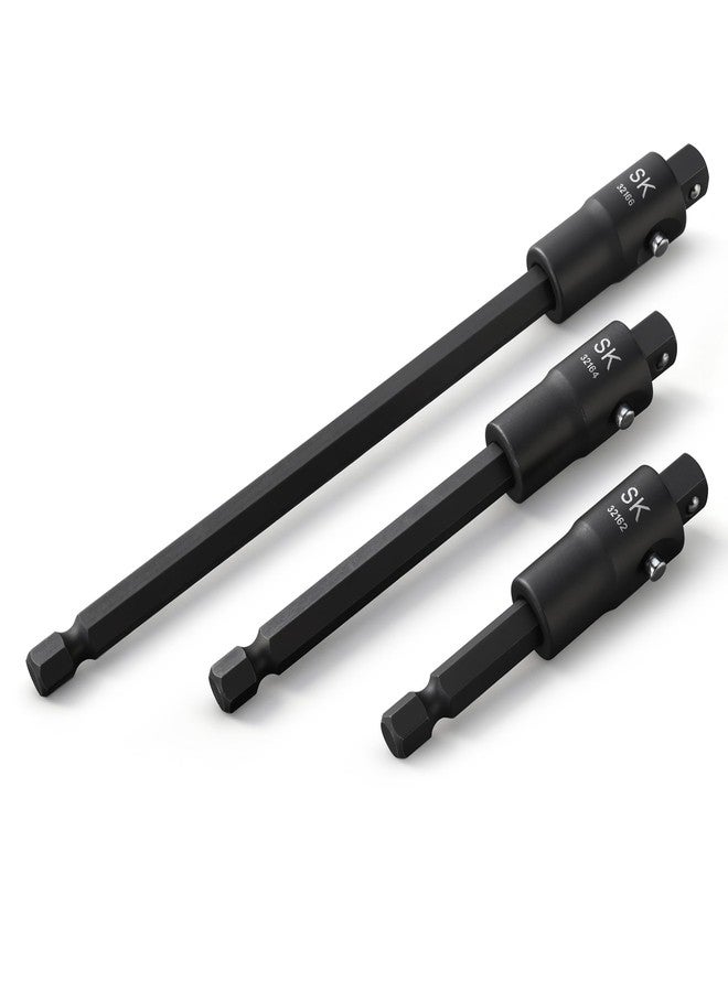 SK Tools USA 3-Piece Locking Impact Socket Adapter Set, 1/4" Drive, 2", 4", 6" Extension Set, with Quick-Release Button, Premium Cr-Mo Steel with Black Phosphate Finish - Image 1