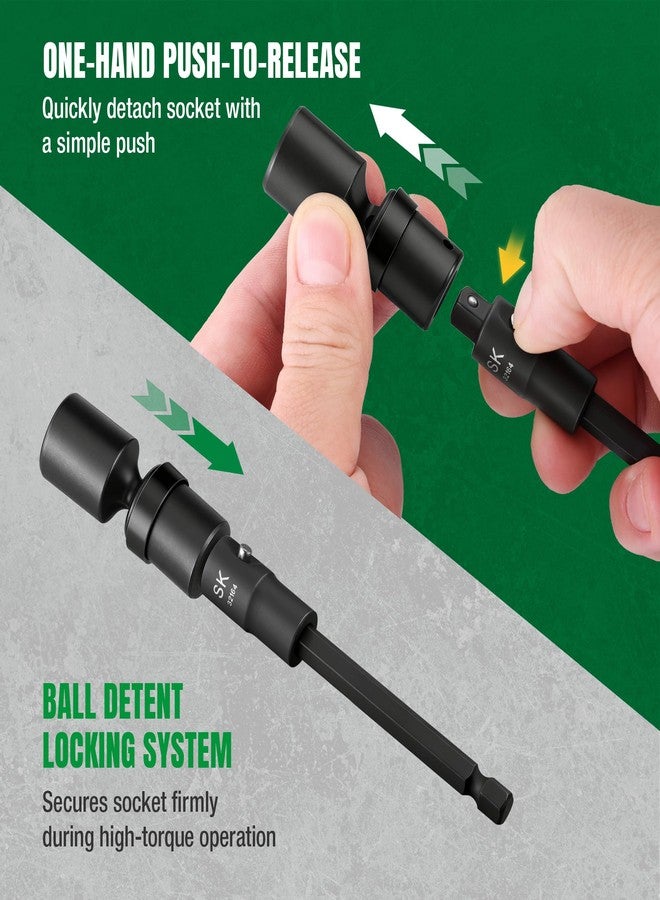 SK Tools USA 3-Piece Locking Impact Socket Adapter Set, 1/4" Drive, 2", 4", 6" Extension Set, with Quick-Release Button, Premium Cr-Mo Steel with Black Phosphate Finish - Image 5