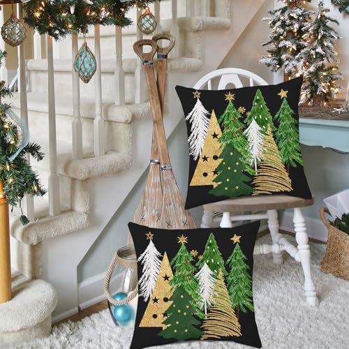 Artmag Christmas Pillow Covers 18x18 Inch Set of 2 Christmas Tree Black Decorative Throw Pillow Covers Winter Holiday Cushion Cases Decor for Home Couch Sofa - Image 3