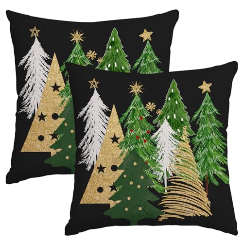 Artmag Christmas Pillow Covers 18x18 Inch Set of 2 Christmas Tree Black Decorative Throw Pillow Covers Winter Holiday Cushion Cases Decor for Home Couch Sofa - Image 1