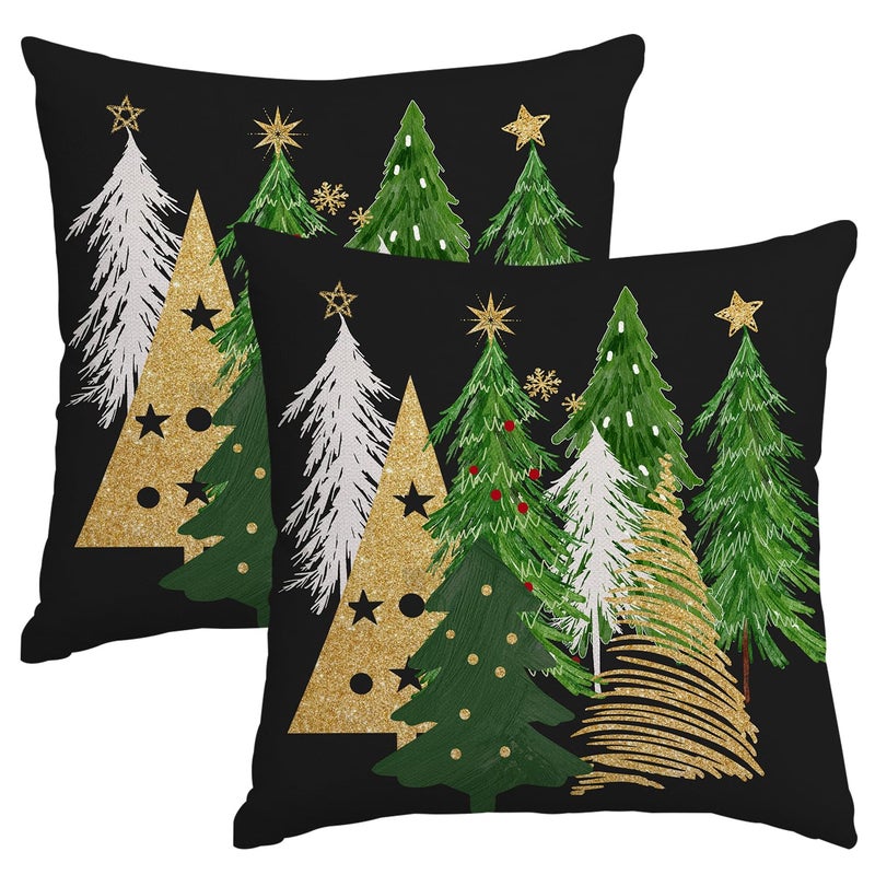 Artmag Christmas Pillow Covers 18x18 Inch Set of 2 Christmas Tree Black Decorative Throw Pillow Covers Winter Holiday Cushion Cases Decor for Home Couch Sofa - Image 2