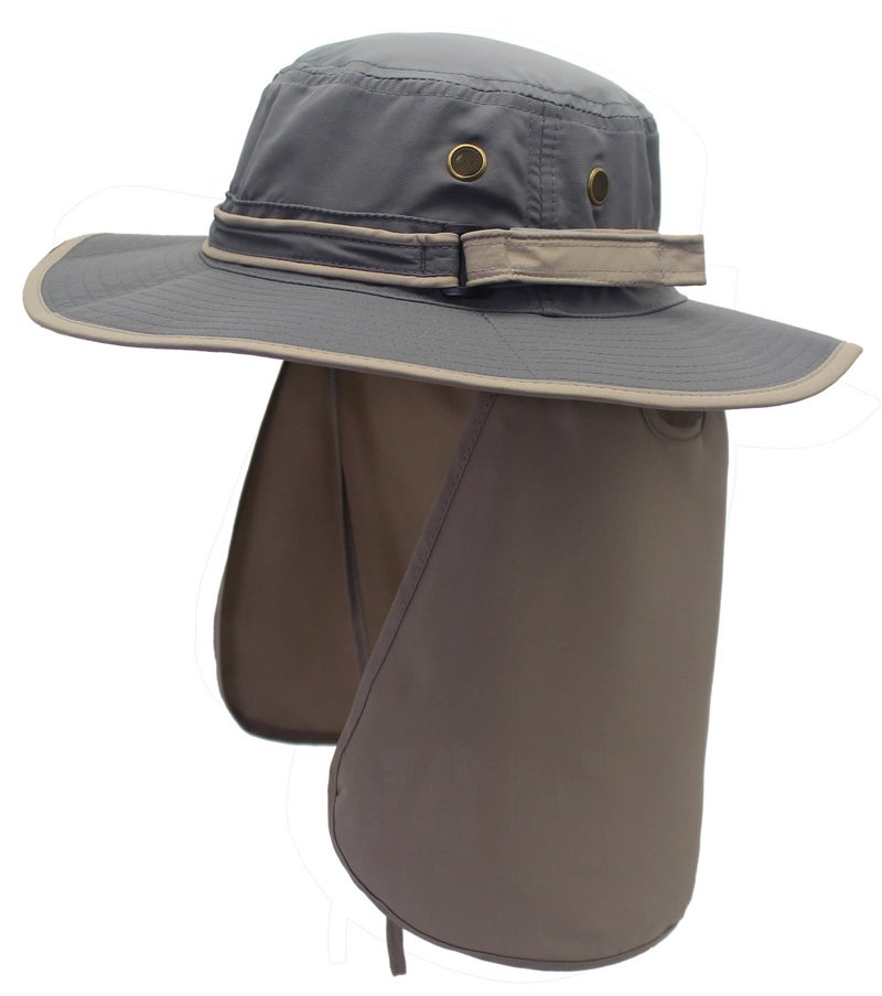 Home Prefer Unisex UPF50+ UV Protection Sun Hat with Neck Flap Wide Brim Fishing Hat for Mens Womens Outdoor Gray Brim - Image 1