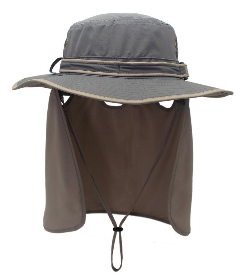 Home Prefer Unisex UPF50+ UV Protection Sun Hat with Neck Flap Wide Brim Fishing Hat for Mens Womens Outdoor Gray Brim - Image 2