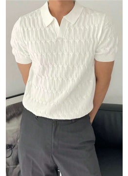 Cool Tarz Cool Style Men's White Thin Hair Knitted Slim Fit Polo Neck Knitwear T-Shirt  - Image 1