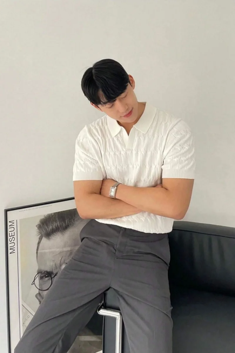 Cool Tarz Cool Style Men's White Thin Hair Knitted Slim Fit Polo Neck Knitwear T-Shirt