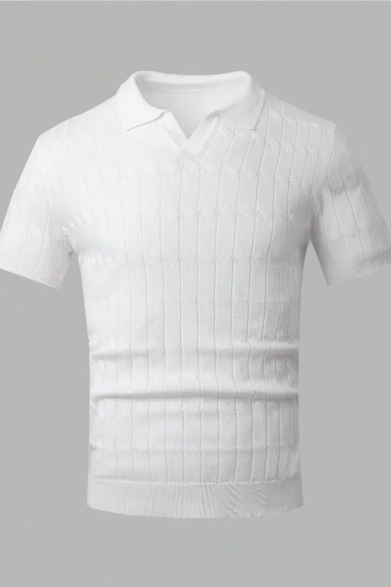 Cool Tarz Cool Style Men's White Thin Hair Knitted Slim Fit Polo Neck Knitwear T-Shirt