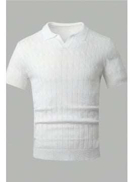 Cool Tarz Cool Style Men's White Thin Hair Knitted Slim Fit Polo Neck Knitwear T-Shirt  - Image 5