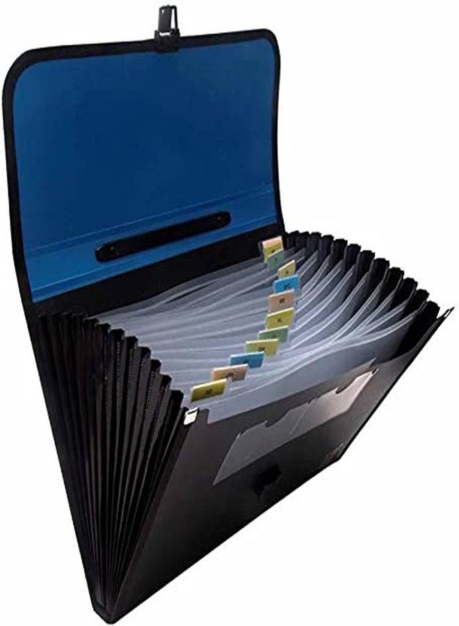 SHB Plastic Presents Plastic File 13 Folder F/C Expanding Bag with Handle 5555 (Blue, Black) (Set of 1, (Blue, Black) - Image 5