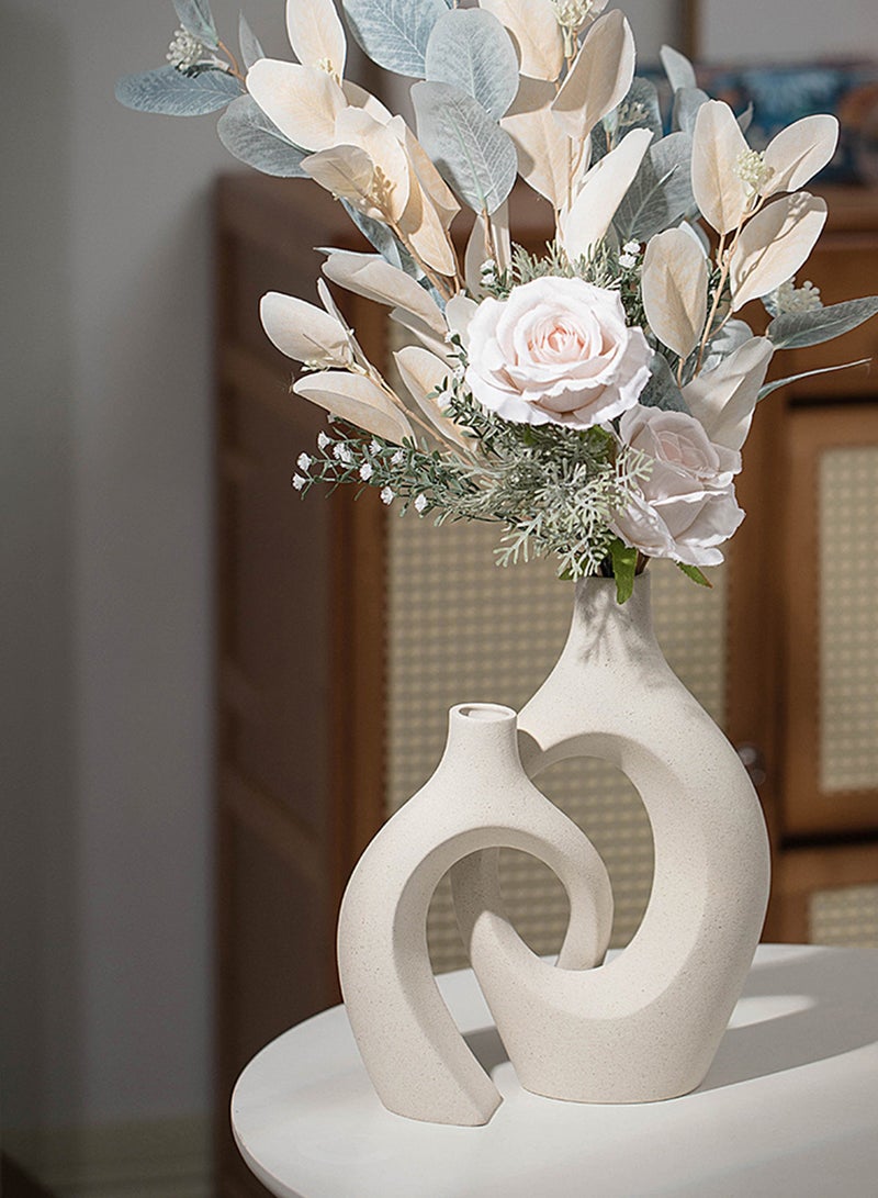 وين هولدر مزهريات سيراميك طقم من 2 للديكور المنزلي العصري، مزهريات بوهو دونات بيضاء مزهريات زخرفية بسيطة من الشمال لقطعة مركزية للمائدة زفاف غرفة المعيشة غرفة المعيشة ديكور المنزل - Image 2