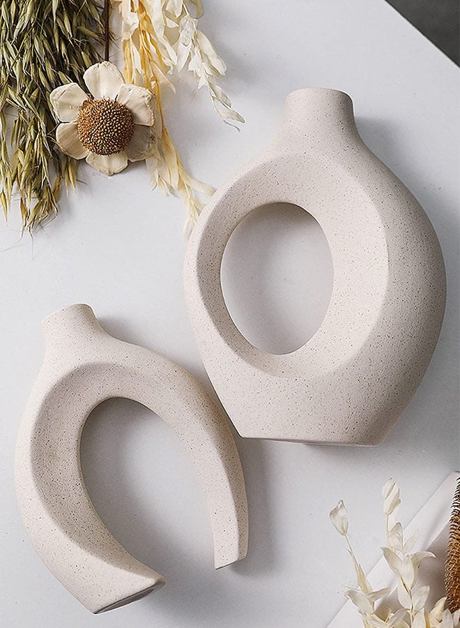 وين هولدر مزهريات سيراميك طقم من 2 للديكور المنزلي العصري، مزهريات بوهو دونات بيضاء مزهريات زخرفية بسيطة من الشمال لقطعة مركزية للمائدة زفاف غرفة المعيشة غرفة المعيشة ديكور المنزل - Image 3