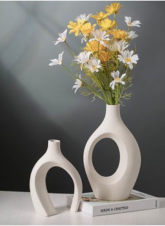 WinHolder Ceramic Vases Set of 2 for Modern Home Decor , White Boho Donut Vases Nordic Minimalist Decorative Vase for Table Centerpiece Wedding Dining Living Room Office House Decoration  - Image 4