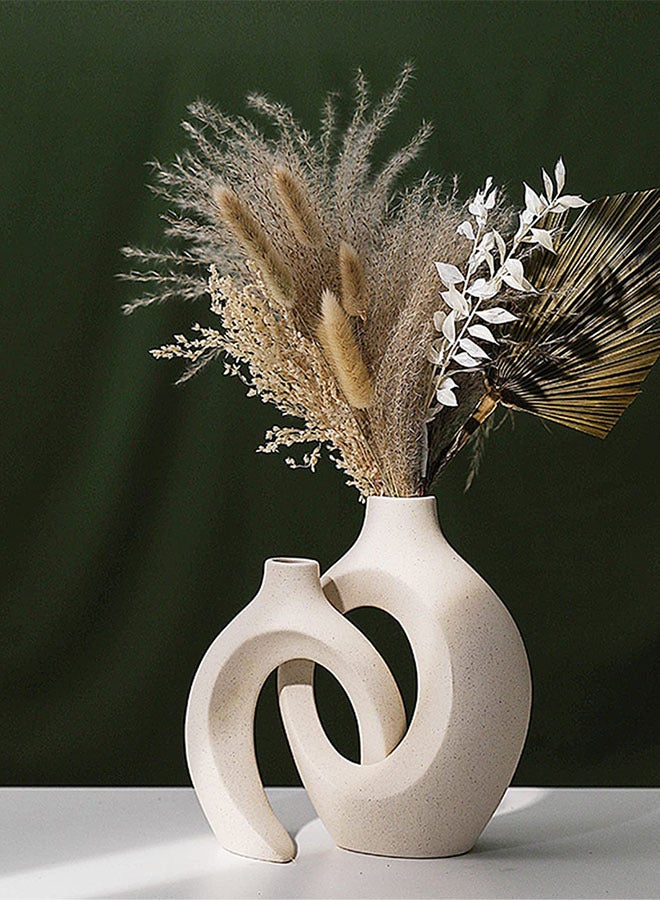 وين هولدر مزهريات سيراميك طقم من 2 للديكور المنزلي العصري، مزهريات بوهو دونات بيضاء مزهريات زخرفية بسيطة من الشمال لقطعة مركزية للمائدة زفاف غرفة المعيشة غرفة المعيشة ديكور المنزل - Image 1