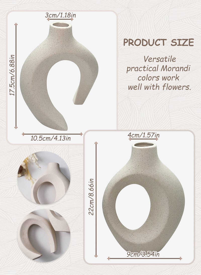 وين هولدر مزهريات سيراميك طقم من 2 للديكور المنزلي العصري، مزهريات بوهو دونات بيضاء مزهريات زخرفية بسيطة من الشمال لقطعة مركزية للمائدة زفاف غرفة المعيشة غرفة المعيشة ديكور المنزل - Image 5