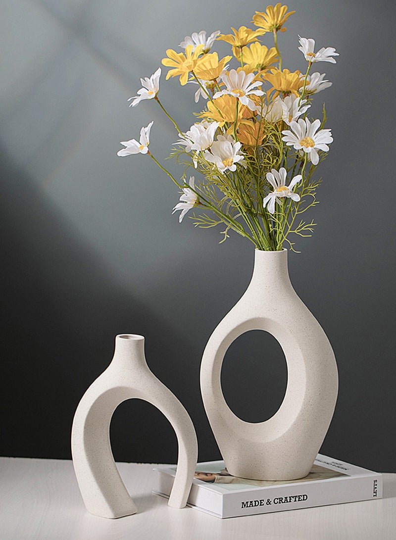 وين هولدر مزهريات سيراميك طقم من 2 للديكور المنزلي العصري، مزهريات بوهو دونات بيضاء مزهريات زخرفية بسيطة من الشمال لقطعة مركزية للمائدة زفاف غرفة المعيشة غرفة المعيشة ديكور المنزل - Image 4