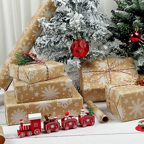 MAMUNU Christmas Wrapping Paper Roll Vintage Brown Kraft Gift Wrapping Paper Snowflake Gift Wrap Paper for Christmas Winter Holiday Birthday Party Great for Girls Boys Women Men17 Inch x 49 Feet - Image 5
