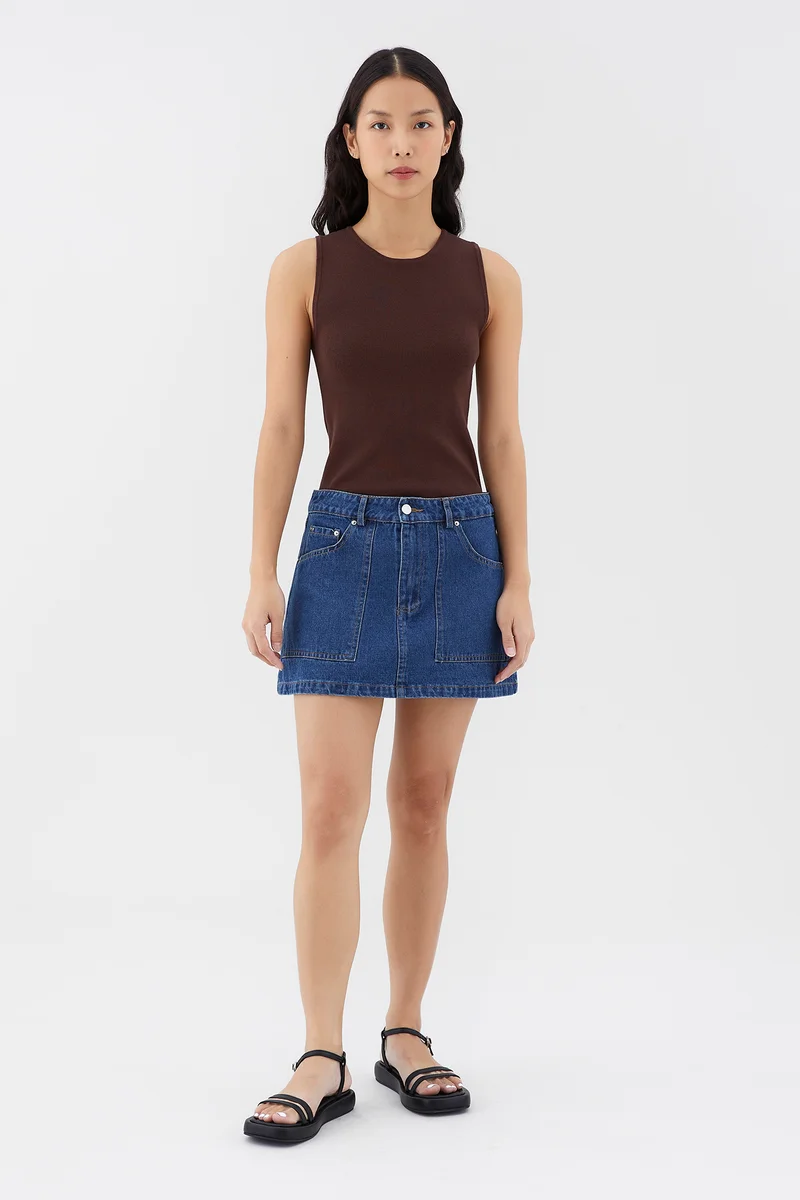The Editor's Market Amonica Low-Rise Denim Skirt