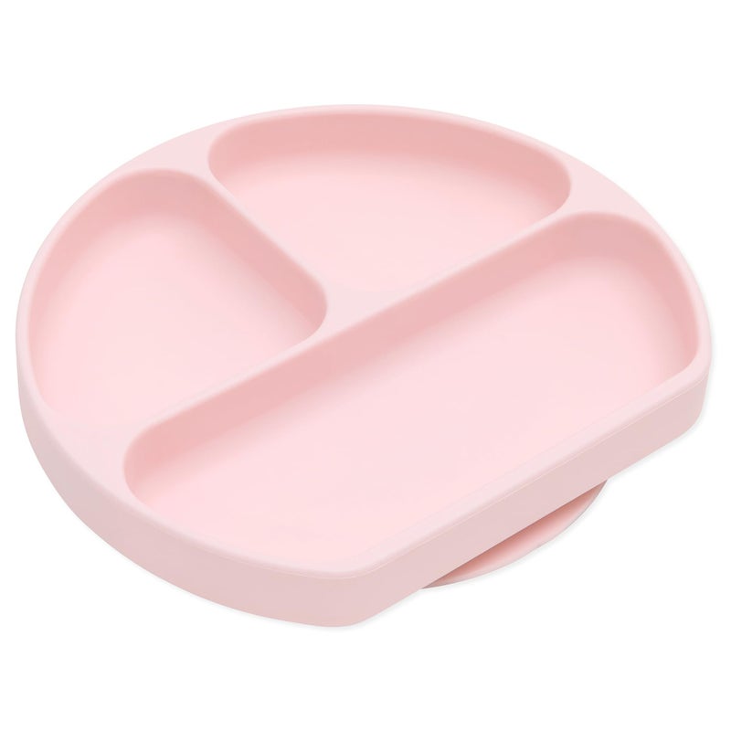 Bumkins Toddler and Baby Suction Plate, Divided Grip Dish for Babies and Kids, Baby Led Weaning, Feeding Supplies, Sticks to Tables and Highchairs, Platinum Silicone, for Chidren 6 Months, Pink - Image 1