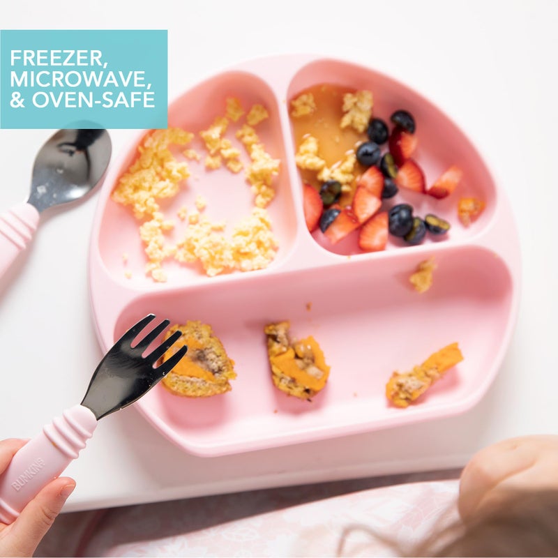 Bumkins Toddler and Baby Suction Plate, Divided Grip Dish for Babies and Kids, Baby Led Weaning, Feeding Supplies, Sticks to Tables and Highchairs, Platinum Silicone, for Chidren 6 Months, Pink - Image 4