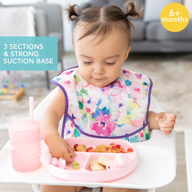 Bumkins Toddler and Baby Suction Plate, Divided Grip Dish for Babies and Kids, Baby Led Weaning, Feeding Supplies, Sticks to Tables and Highchairs, Platinum Silicone, for Chidren 6 Months, Pink - Image 2