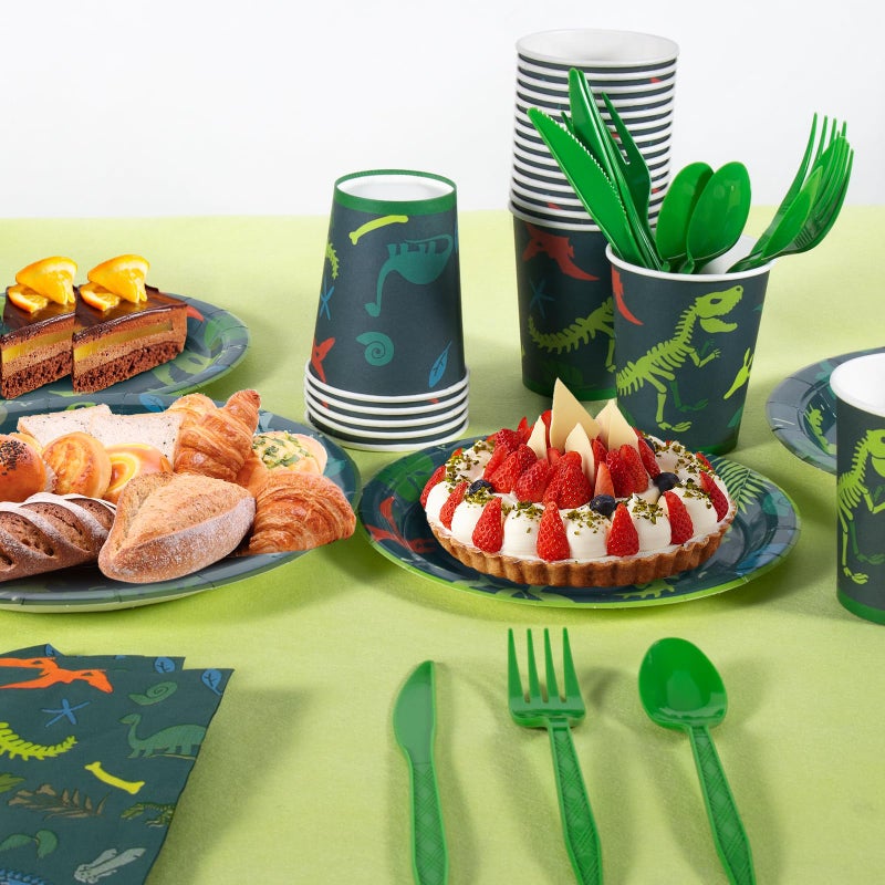 Cecnamt Dinosaur Birthday Decorations, 170 Pcs Dinosaur Party Supplies Including Banner, Plates, Cups, Napkins, Cutlery and Tablecloths, Serves 24 - Image 4