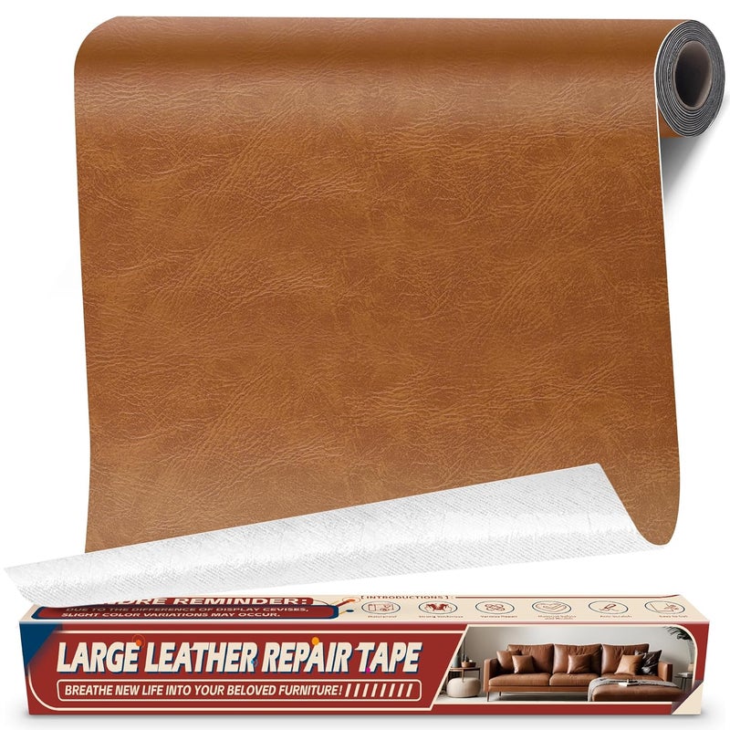 Cahomo Leather Repair Tape Patch, 17" x 79" Self Adhesive Leather Patches for Furniture,Vinyl Repair Kit for Car Seat, Couch, Chairs, Boat Seat, Sofa Classic Brown - Image 1