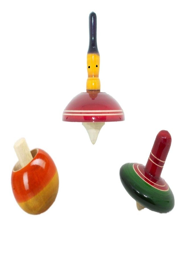 simple days handcrafted wooden spinning finger tops - set of 3- Multi color