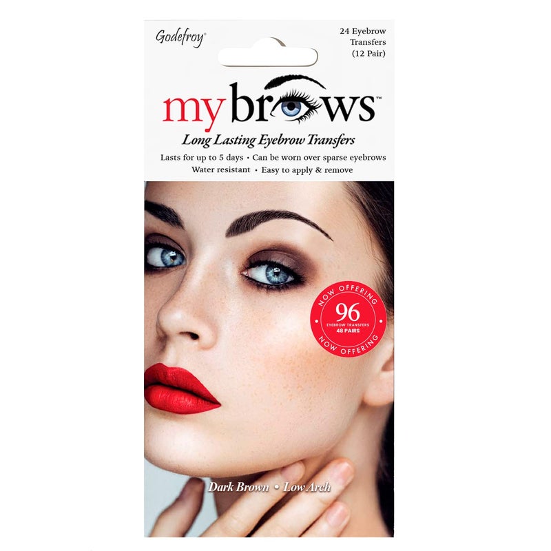 Godefroy MyBrows Long Lasting Eyebrow Transfers Low Arch Dark Brown 48Pairs of Brows 96 Individual transfers
