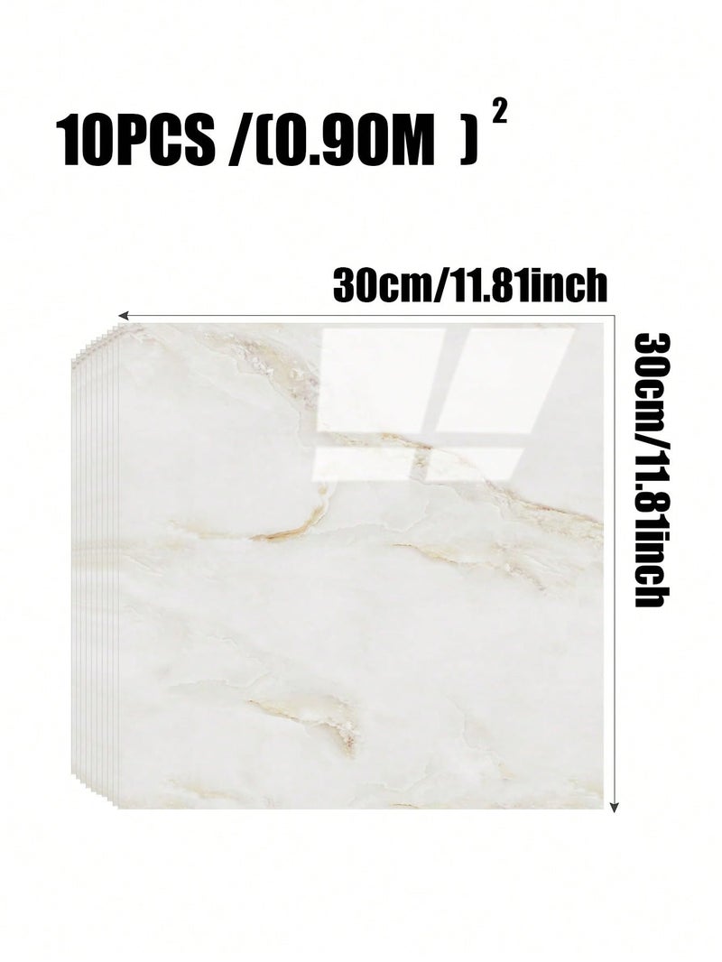 Chejiaye 10pcs Marble Peel and Stick Backsplash Waterproof Washroom Wall Panels, Peel and Stick Tile, PVC Foam Wall Panels for Kitchen,Bathroom,Living Room,Colorful (White and Yellow,11.8" x 11.8") - Image 4