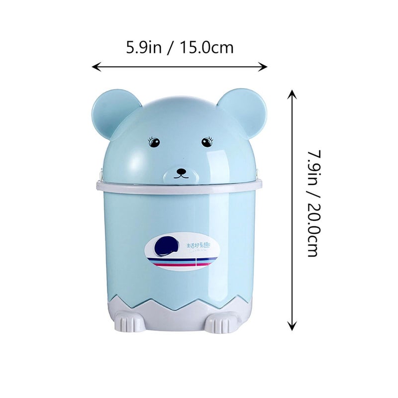 Nordic Blue Mini Plastic Trash Can With Lid Cartoon Animal Desktop Wastebasket For Office And Home - Image 3