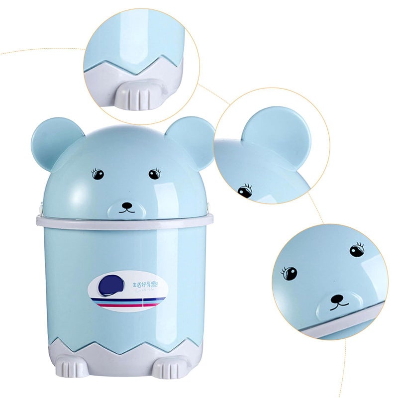 Nordic Blue Mini Plastic Trash Can With Lid Cartoon Animal Desktop Wastebasket For Office And Home - Image 4