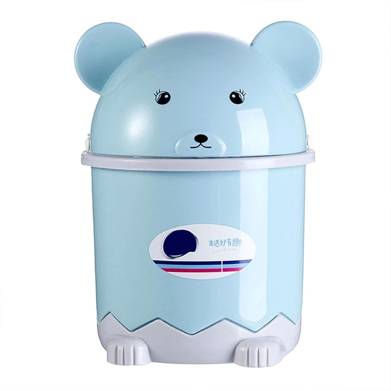 Nordic Blue Mini Plastic Trash Can With Lid Cartoon Animal Desktop Wastebasket For Office And Home - Image 2