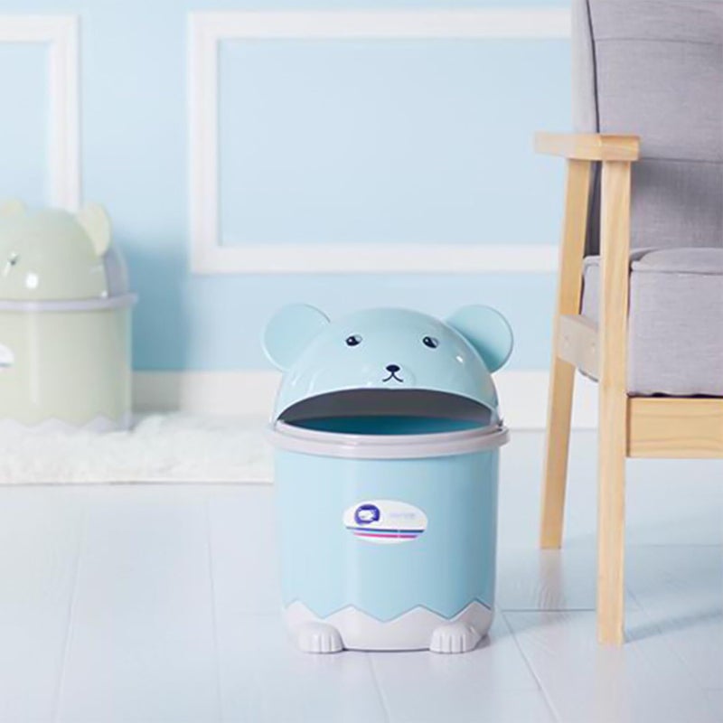 Nordic Blue Mini Plastic Trash Can With Lid Cartoon Animal Desktop Wastebasket For Office And Home - Image 5