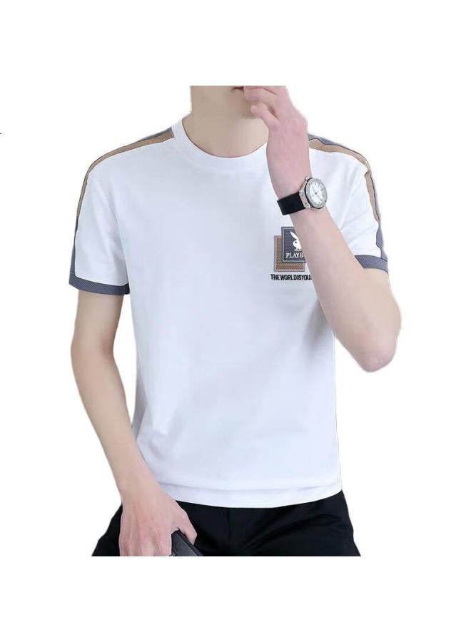PLAYBOY Men'S Short Sleeve T-Shirt Summer Loose Ice Silk Top Round Neck High-End Fashion Brand Cool Feeling Half Sleeve White 2Xl - Image 3