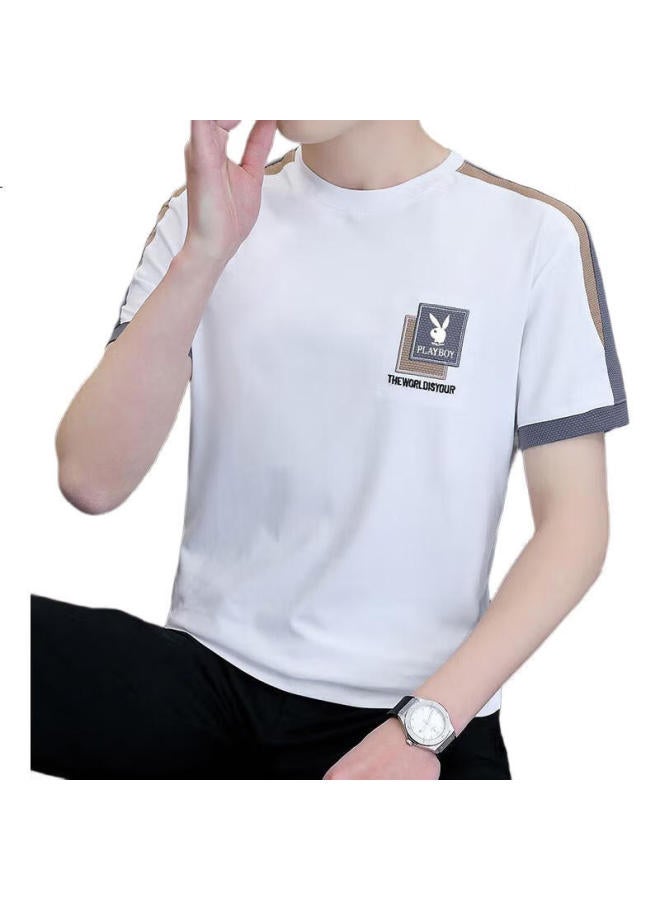 PLAYBOY Men'S Short Sleeve T-Shirt Summer Loose Ice Silk Top Round Neck High-End Fashion Brand Cool Feeling Half Sleeve White 2Xl - Image 2