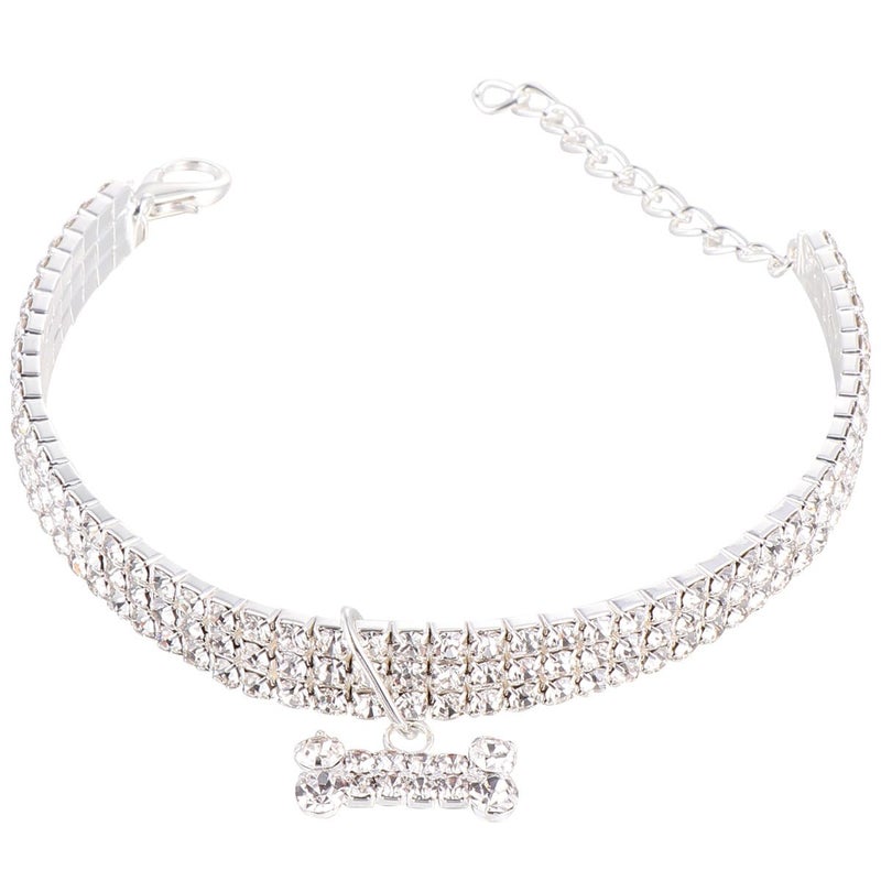 Adjustable Rhinestone Crystal Dog Collar Large Size White Bling Chain Necklace For Puppies - Image 2