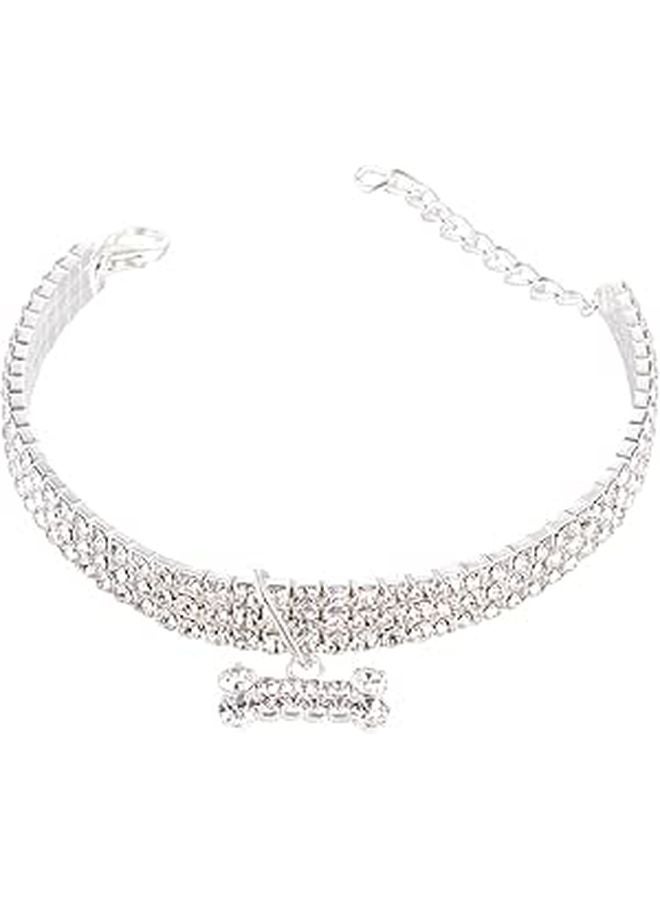 Adjustable Rhinestone Crystal Dog Collar Large Size White Bling Chain Necklace For Puppies - Image 1