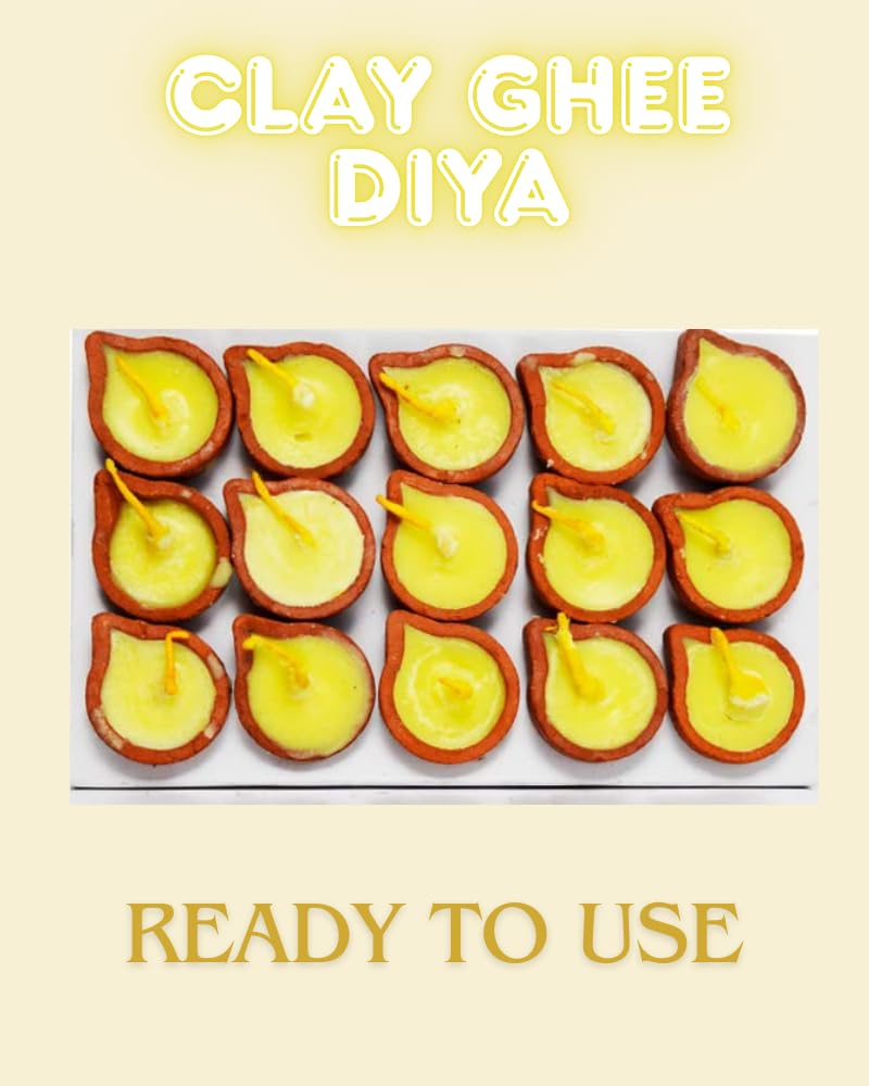 Kriti Creations Clay Ghee Diya for Puja - 30 Pieces, Upto 20-25 Minutes Burn Time, Ghee Blended Filled Clay Diya Batti, Ready to Use Diwali Diyas for Daily Pooja - Image 4