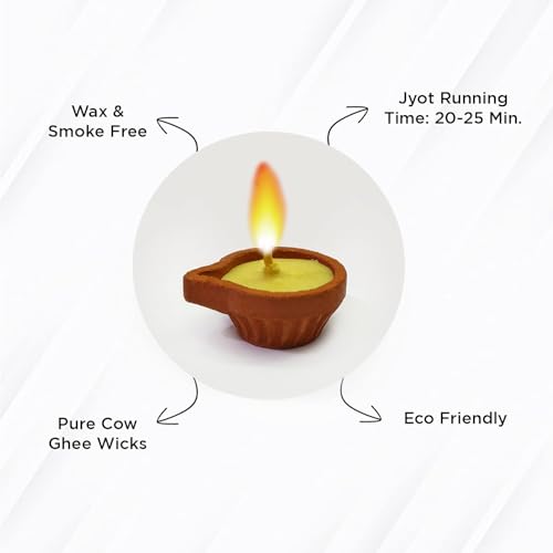 Kriti Creations Clay Ghee Diya for Puja - 30 Pieces, Upto 20-25 Minutes Burn Time, Ghee Blended Filled Clay Diya Batti, Ready to Use Diwali Diyas for Daily Pooja - Image 2