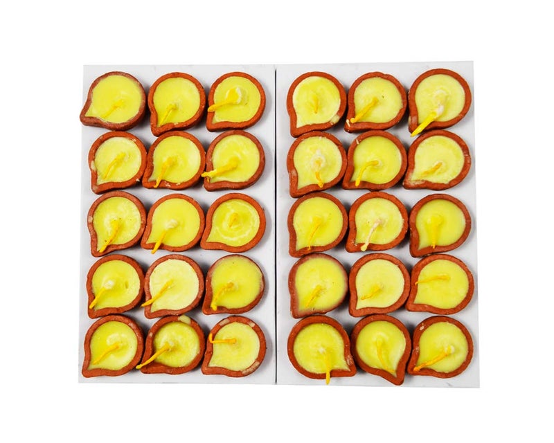 Kriti Creations Clay Ghee Diya for Puja - 30 Pieces, Upto 20-25 Minutes Burn Time, Ghee Blended Filled Clay Diya Batti, Ready to Use Diwali Diyas for Daily Pooja - Image 1