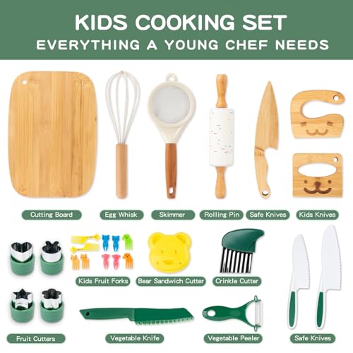 Busy edition 18 PCS Kids Cooking Sets Real Montessori Kitchen Tools for Toddlers Cooking Baking Set for Kids Little Chefs Toddler Knife Set Crinkle Cutter Cutting Board - Image 5