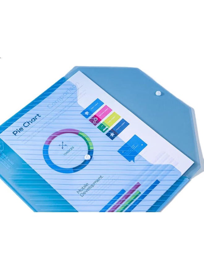 Deli 10 A4 Thick Transparent File Folders, Button Closure Document Exam Paper Bags, Waterproof Archive Bags Briefcase Pouches, Financial Bill Storage, Office Study Supplies 5501 Blue - Image 3