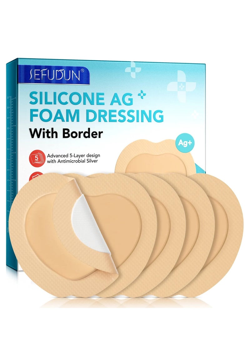 Sefudun 5Pcs Silicone AG Foam Dressing  Big Size 18cmx18cm with Border Silicone Adhesive Foam Wound 5 Layer Bed Sore Bandage Foam Wound Dressing Silicone Bordered Sacral Pad with Adhesive Border Silicone Foam Dressing Bandage  - Image 2