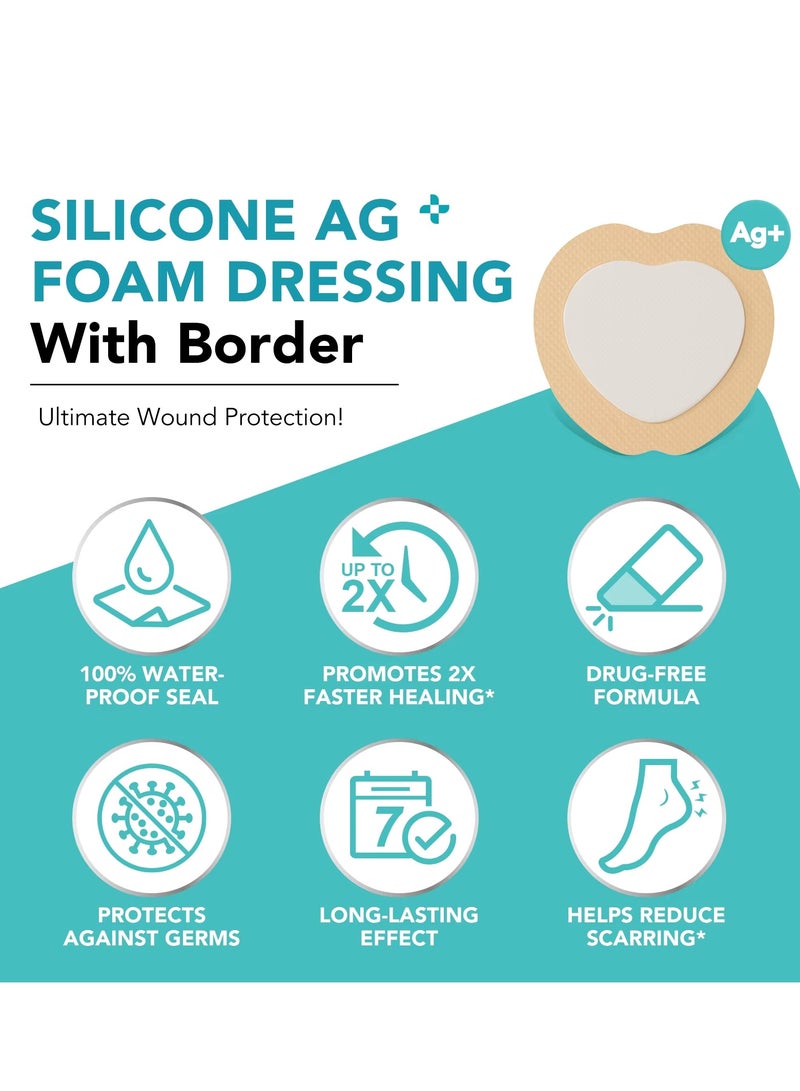 Sefudun 5Pcs Silicone AG Foam Dressing  Big Size 18cmx18cm with Border Silicone Adhesive Foam Wound 5 Layer Bed Sore Bandage Foam Wound Dressing Silicone Bordered Sacral Pad with Adhesive Border Silicone Foam Dressing Bandage  - Image 3