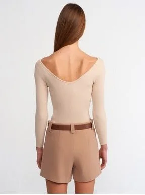 Dilvin 80830 Belted Double Mini Short Skirt-Camel