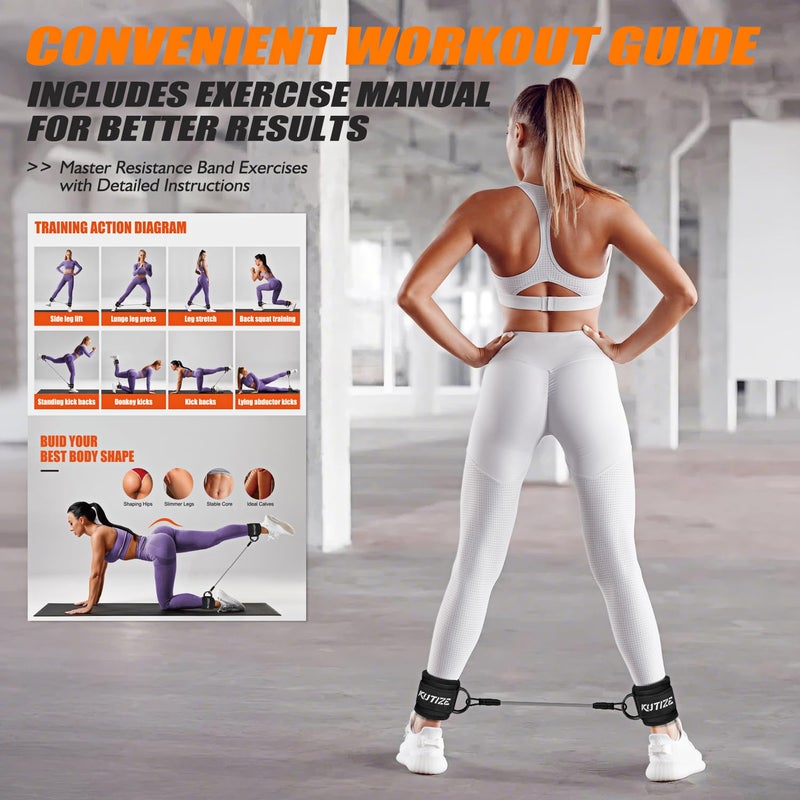 KUTIZE Ankle Resistance Bands with Cuffs for Women- 3-Level Adjustable Leg Butt Booty & Glute Workout Equipment, Portable Home Gym Exercise Bands for Kickbacks, Hip Thrusts, Yoga, Strength Training - Image 3