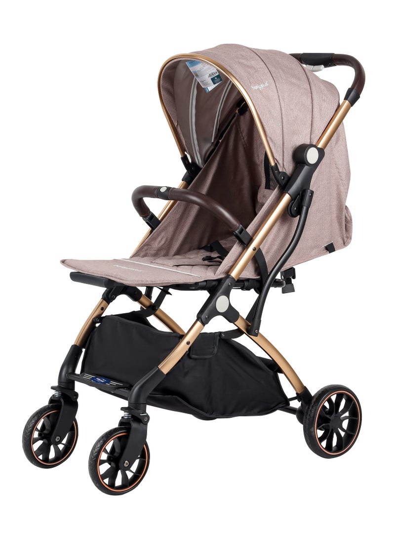 BABY PLUS BABY PLUS Foldable Baby Stroller for Newborns & Toddlers (0-3 Years) – Durable Travel Stroller with Adjustable Canopy, Safety Belt & Large Storage Basket – Brown - Image 1
