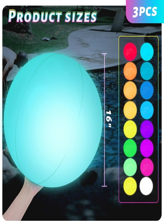 3 otters 3PCS Light Up Beach Balls, 16Inche Glow Pool Balls with Control, Inflatable Pool Supplies for Outdoor Summer Party Favors - Image 2